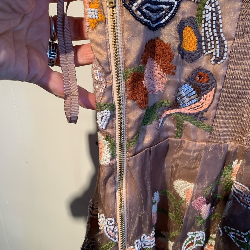 Anthropologie Blush Pink Embroidered Midi Dress - Picture 11 of 16